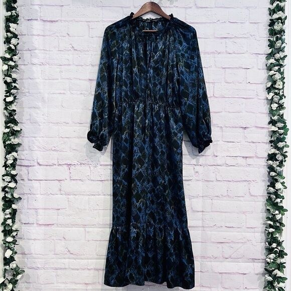 Zara Animal Snake Printed Tiered Smock Tie Maxi Midi Long Dress Size Medium - Picture 1 of 9
